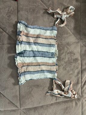 Ocean Drive Striped Smocked Tube Top in Blue, Cream, and Tan
